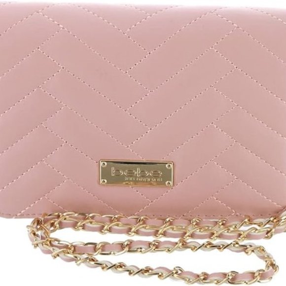 EUC [bebe] Sophia Small Crossbody Bag in Baby Pink w/ Gold/Pink Chain - Picture 2 of 11